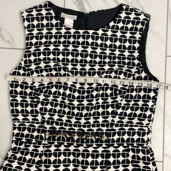 London Times Sleeveless Black/White Dress Crew Neck with Pockets Faux Belt Sz 10 - Picture 10 of 14